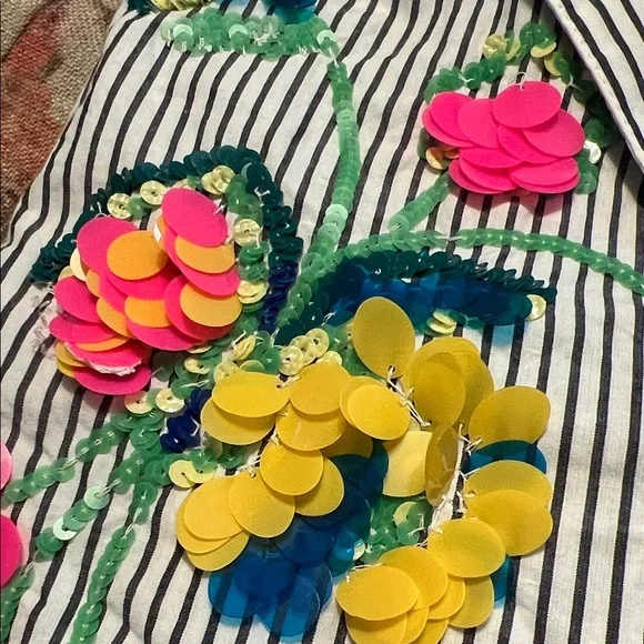 Anthropologie Maeve Embroidered Striped Boxy Buttondown Shirt Top XS 2 - Picture 14 of 15